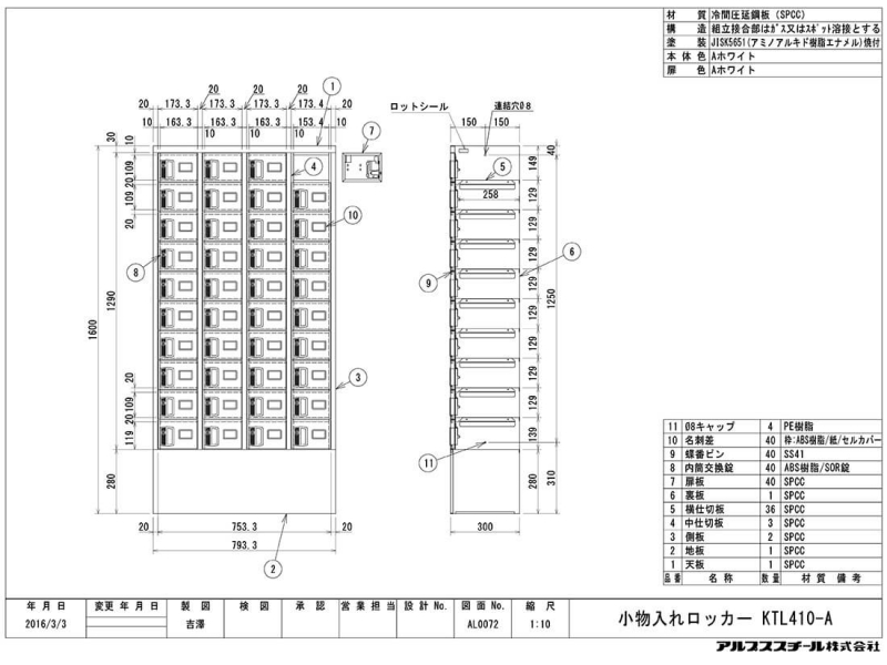 小物入れロッカー　40ドアタイプ　シリンダー錠　KTL410-A　新品_3