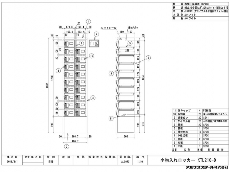 小物入れロッカー　20ドアタイプ　ダイヤル錠　KTL210-D　新品_4