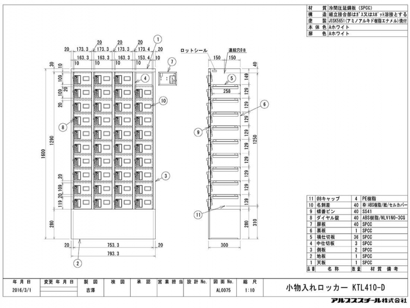 小物入れロッカー　40ドアタイプ　ダイヤル錠　KTL410-A　新品_4