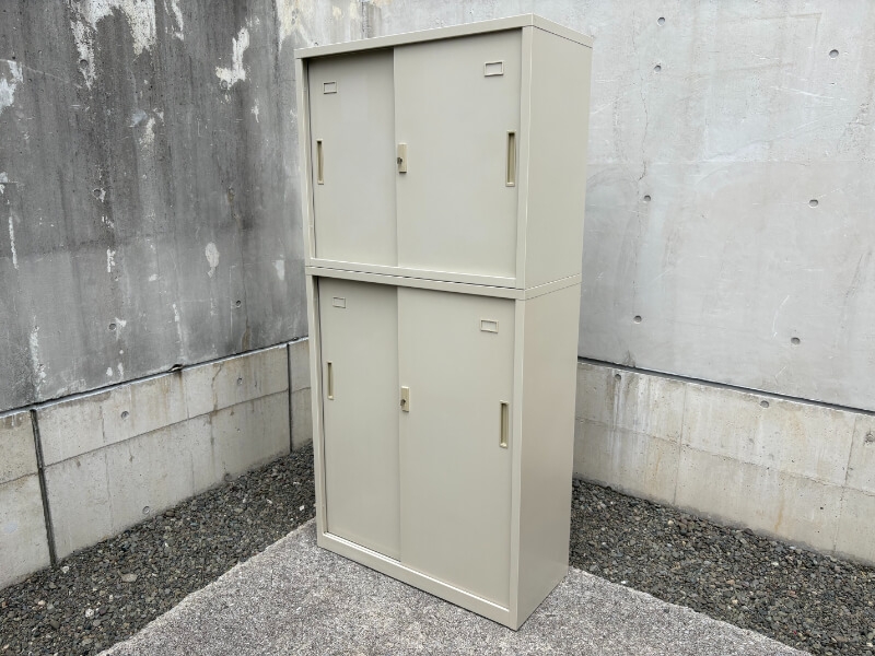 スチール引違い書庫　上下セット（A4 5段対応）　中古_0